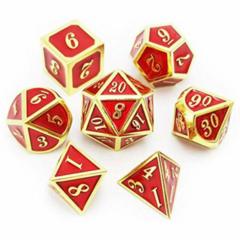 Metal D&D Dice with Red and Gold Numbers